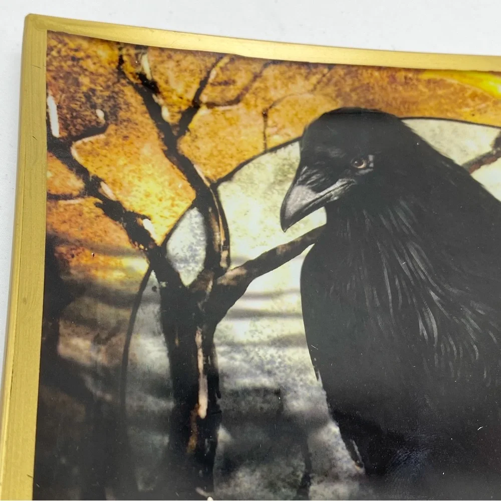 Black Raven and Moon Glass Plate Trinket Jewelry Dish NEW - Picture 4 of 4